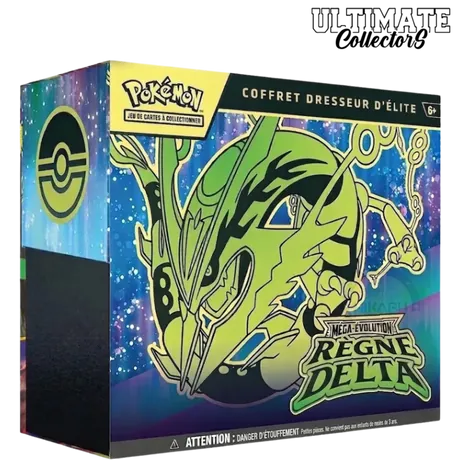 Coffret Dresseur d’élite Règne Delta avec Rayquaza sur la boîte.