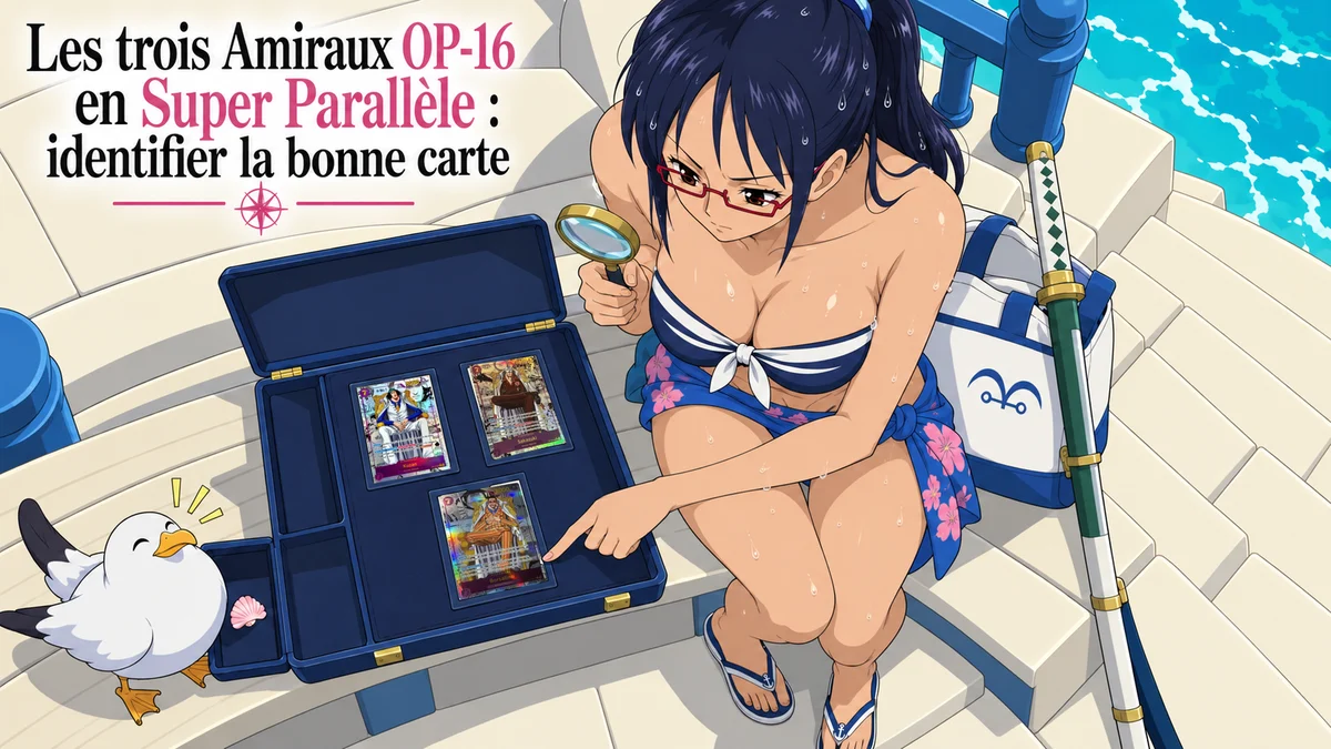 Couverture illustrée : Les trois Amiraux OP-16 en Super Parallèle : identifier la bonne carte.