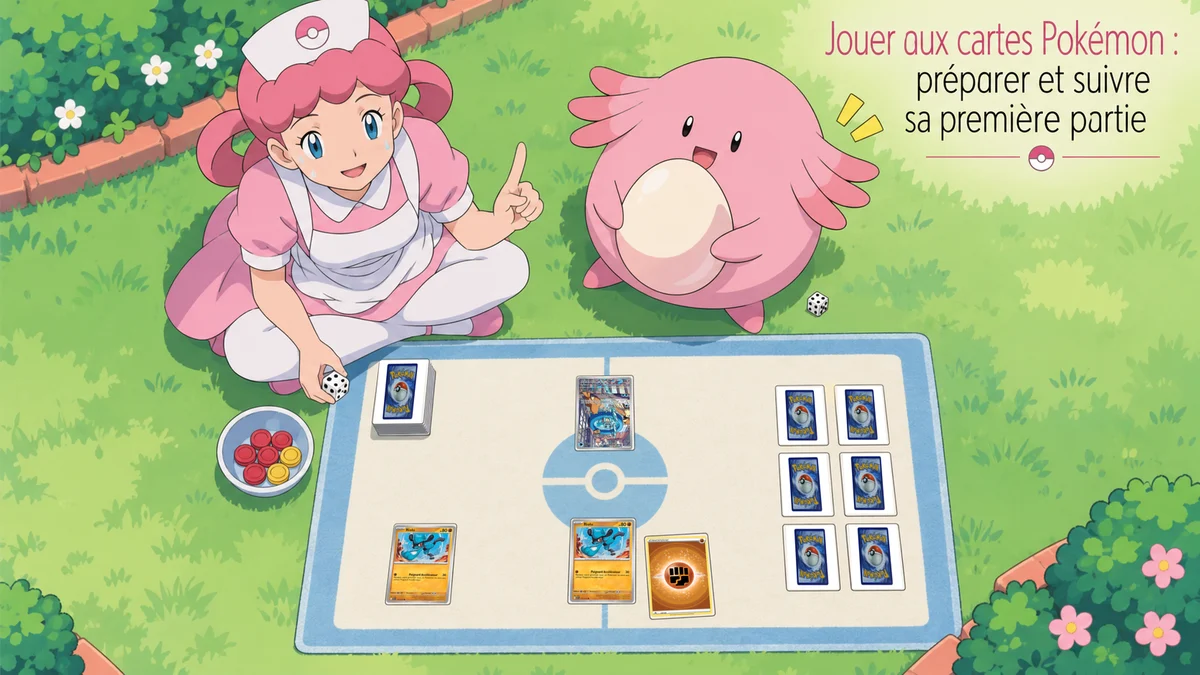 Couverture illustrée : Jouer aux cartes Pokémon : préparer et suivre sa première partie.