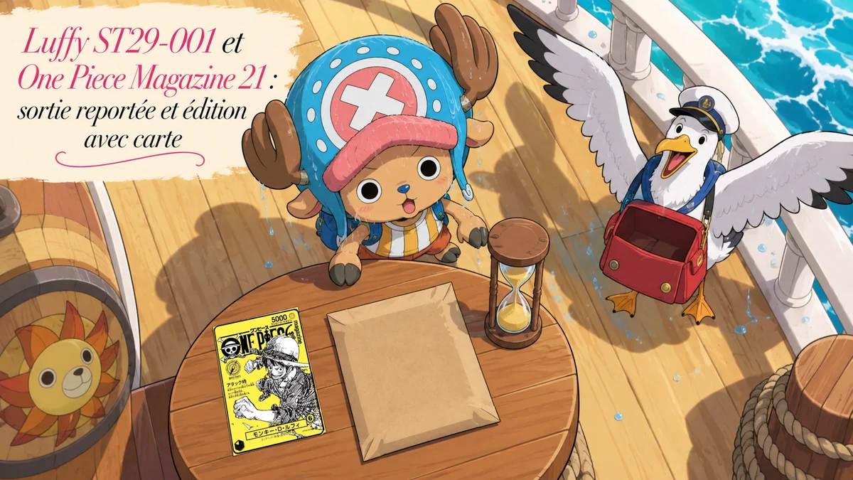 Couverture illustrée : Luffy ST29-001 et One Piece Magazine 21 : sortie reportée et édition avec carte.